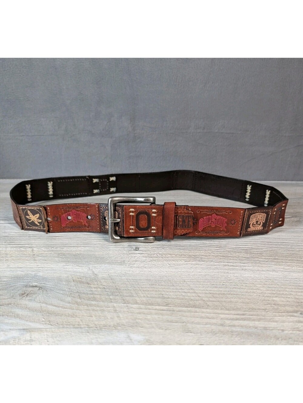 Fossil Mens 38 Brown Leather Ohio State Buckeyes Western Casual Belt NCAA